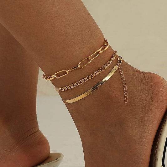 Generic Thick Chain Anklet Bracelet Gold Layered Anklet Set Fashion Foot Jewelry for Women and Teen Girl 3Pcs Apparel & Accessories > Jewelry > Anklets Generic
