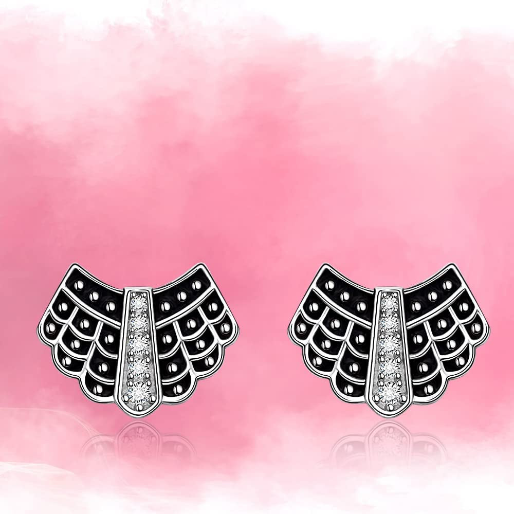 Ruth Bader Ginsburg Earrings Stud for Women RBG Piercing Diamond Cubic Zirconia Real 925 Sterling Silver Dissent Collar Apparel & Accessories > Jewelry > Earrings Fenthring