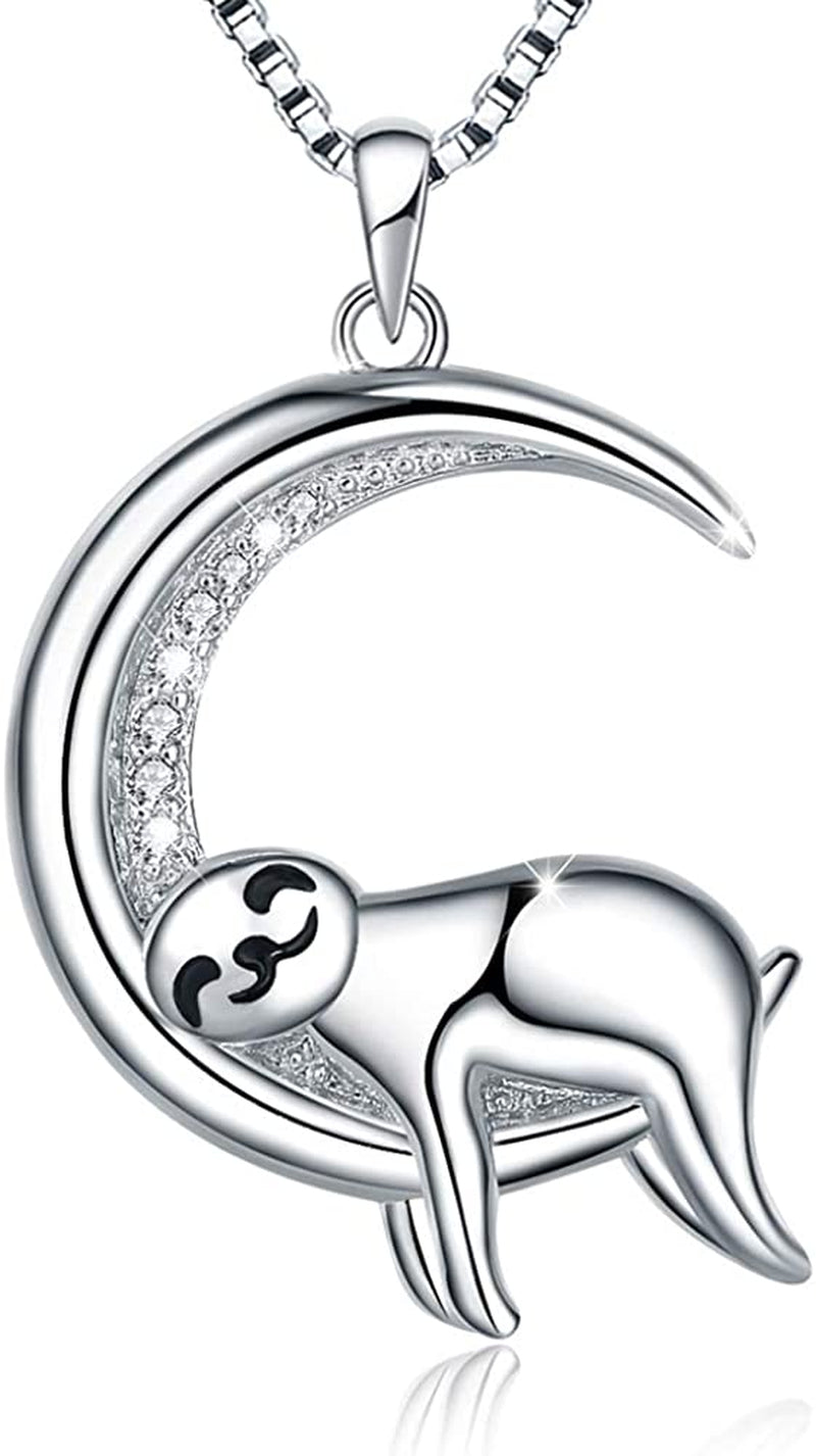 URMWMOO S925 Sterling Silver Sloth Necklace Purple Green Birthstone Moon Jewelry Keep Me in Your Heart Animal Pendant Necklaces Sloths Gifts for Women Girlfriend Apparel & Accessories > Jewelry > Anklets URMWMOO JEWELRY sloth 1