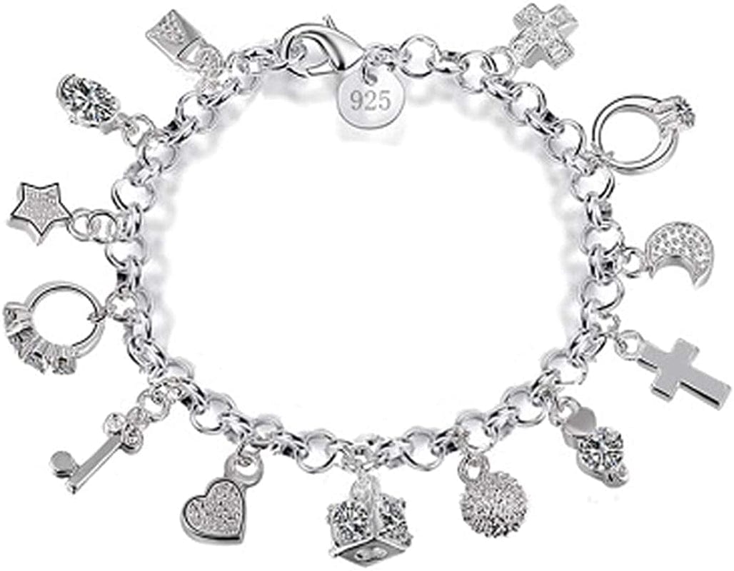 Aeora S925 Silver Thirteen Hanging Pieces Bracelet for Women Gift Bracelets & Bangles Jewelry Apparel & Accessories > Jewelry > Bracelets Aeora
