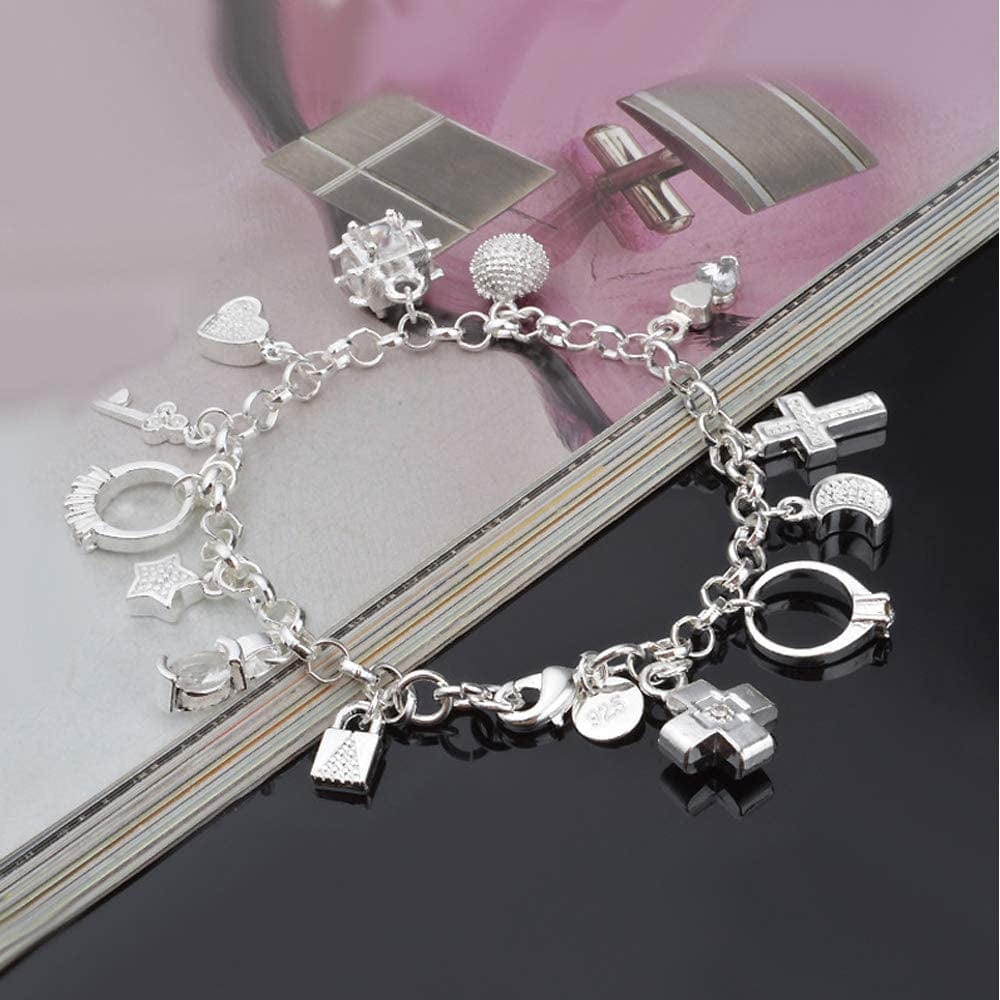 Aeora S925 Silver Thirteen Hanging Pieces Bracelet for Women Gift Bracelets & Bangles Jewelry Apparel & Accessories > Jewelry > Bracelets Aeora