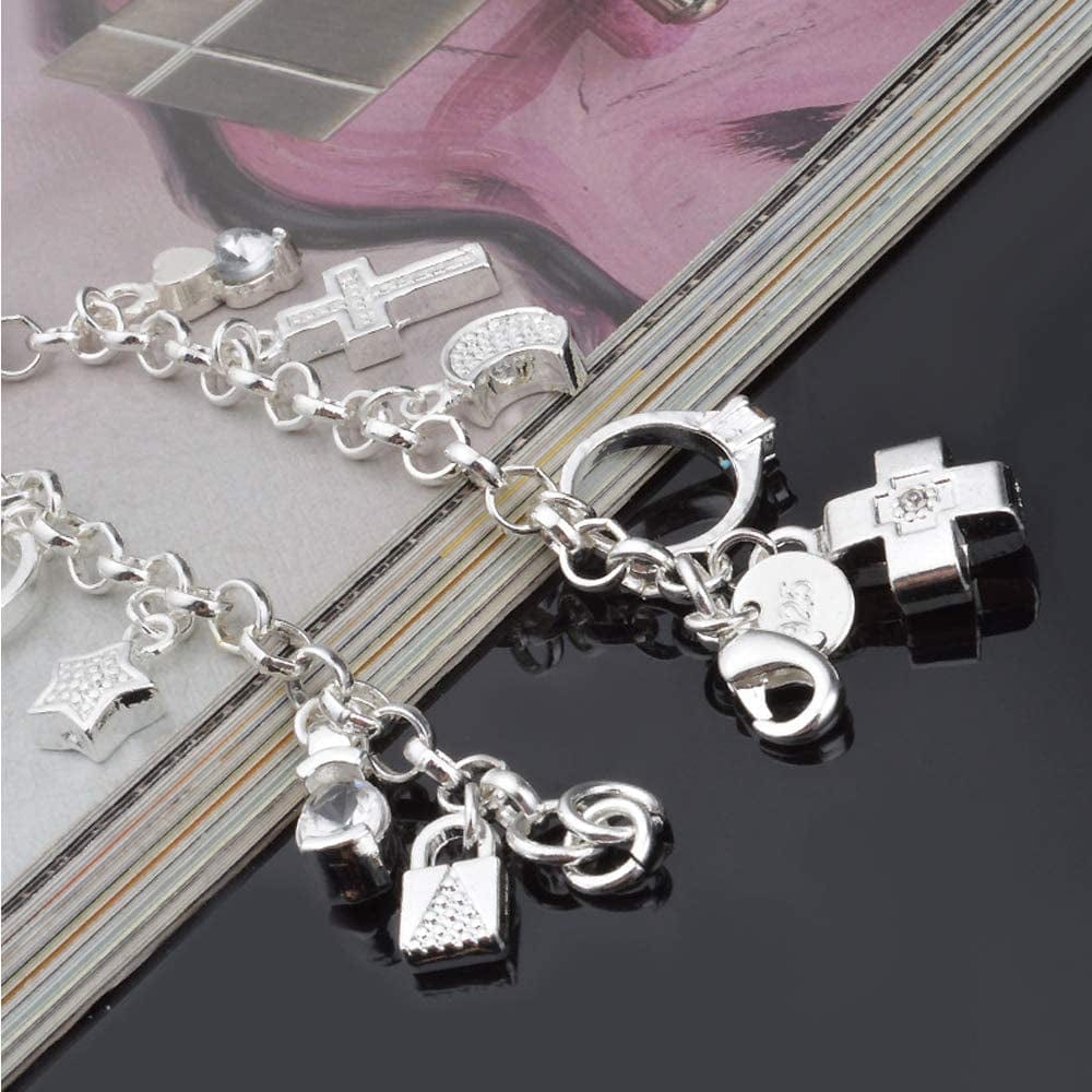 Aeora S925 Silver Thirteen Hanging Pieces Bracelet for Women Gift Bracelets & Bangles Jewelry Apparel & Accessories > Jewelry > Bracelets Aeora