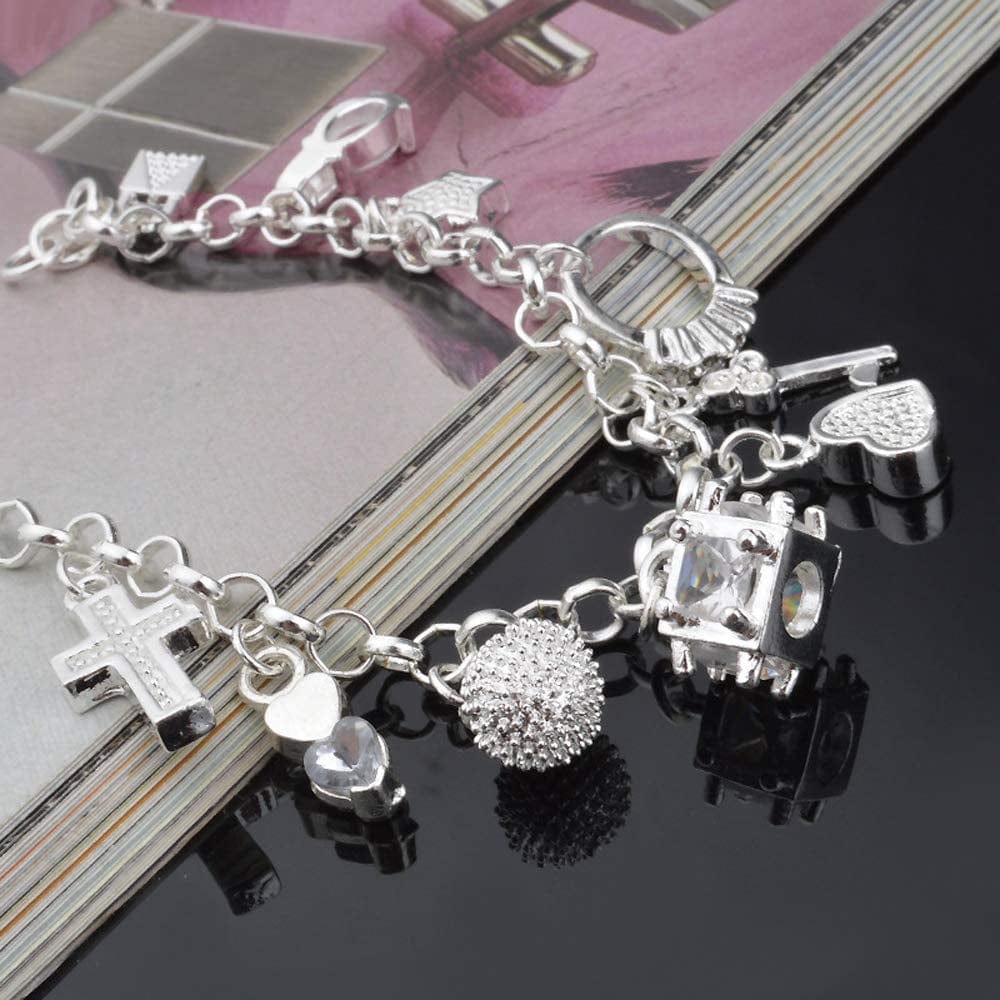 Aeora S925 Silver Thirteen Hanging Pieces Bracelet for Women Gift Bracelets & Bangles Jewelry Apparel & Accessories > Jewelry > Bracelets Aeora