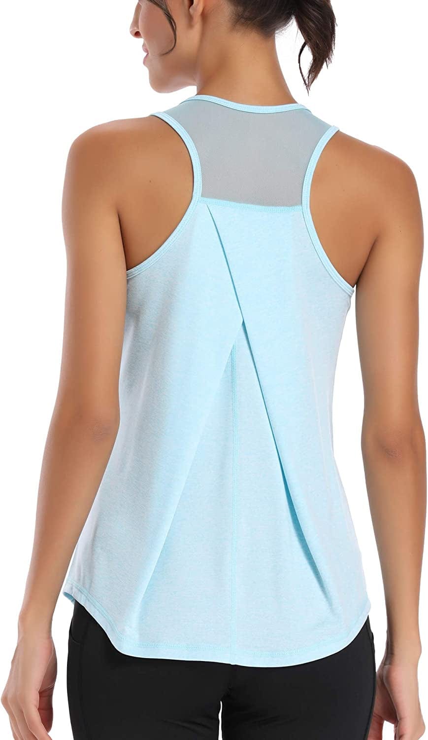 Aeuui Womens Workout Tops for Women Racerback Tank Tops Mesh Yoga Shirts Athletic Running Tank Tops Sleeveless Gym Clothes Light Blue / Small