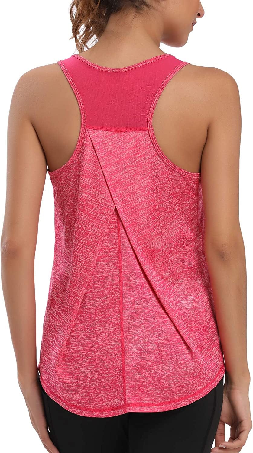 Aeuui Womens Workout Tops for Women Racerback Tank Tops Mesh Yoga Shirts Athletic Running Tank Tops Sleeveless Gym Clothes Rose Red / Small