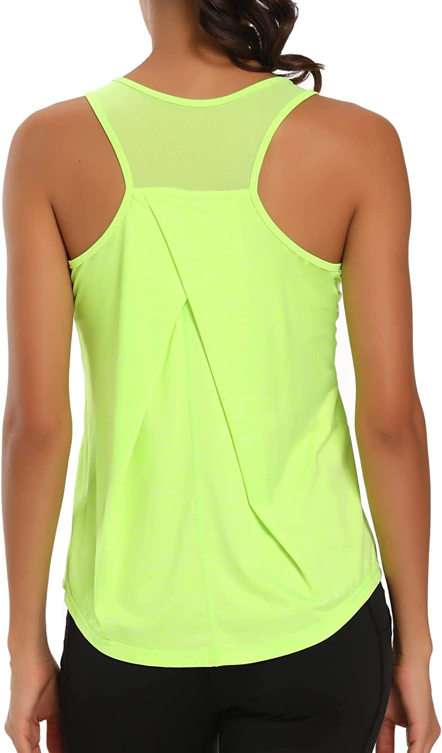 Aeuui Womens Workout Tops for Women Racerback Tank Tops Mesh Yoga Shirts Athletic Running Tank Tops Sleeveless Gym Clothes Fluorescent Yellow / Small