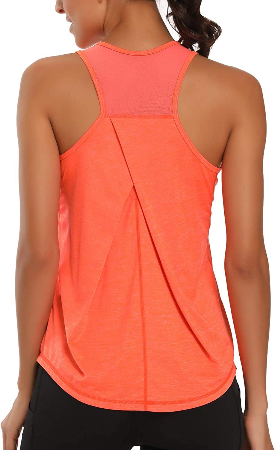 Aeuui Womens Workout Tops for Women Racerback Tank Tops Mesh Yoga Shirts Athletic Running Tank Tops Sleeveless Gym Clothes Orange / Small