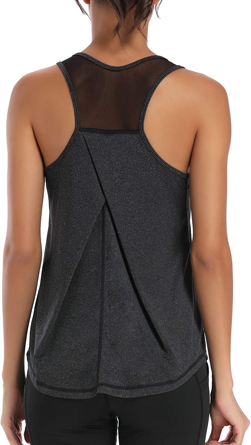 Aeuui Womens Workout Tops for Women Racerback Tank Tops Mesh Yoga Shirts Athletic Running Tank Tops Sleeveless Gym Clothes Black / Small