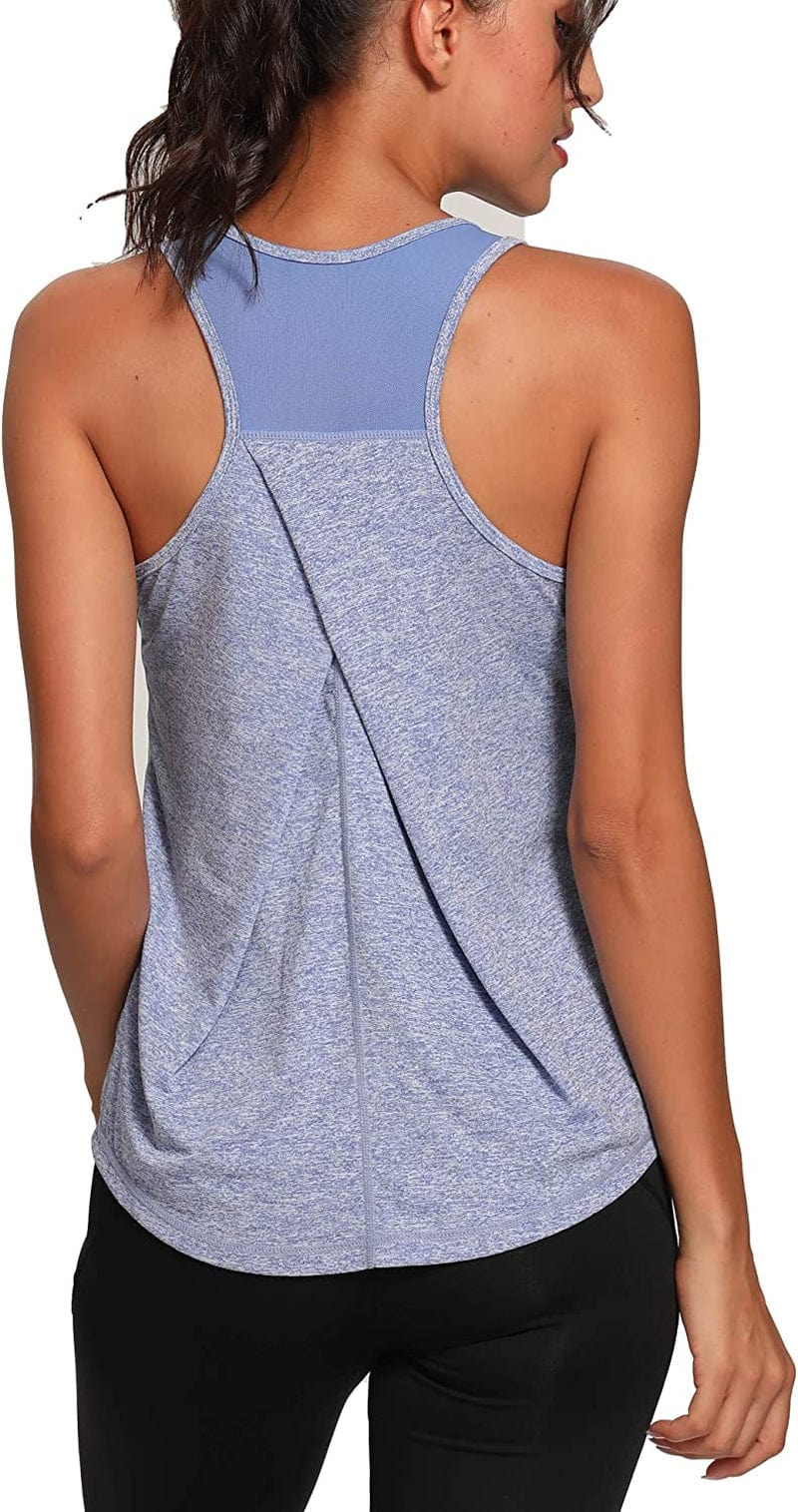 Aeuui Womens Workout Tops for Women Racerback Tank Tops Mesh Yoga Shirts Athletic Running Tank Tops Sleeveless Gym Clothes Gray Blue / Small