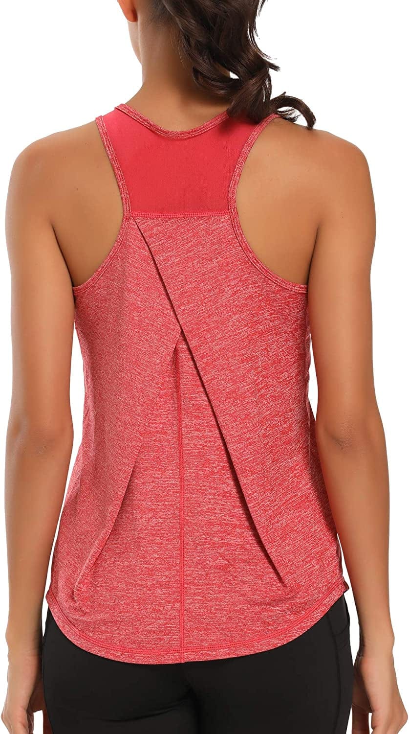 Aeuui Womens Workout Tops for Women Racerback Tank Tops Mesh Yoga Shirts Athletic Running Tank Tops Sleeveless Gym Clothes Red / Small