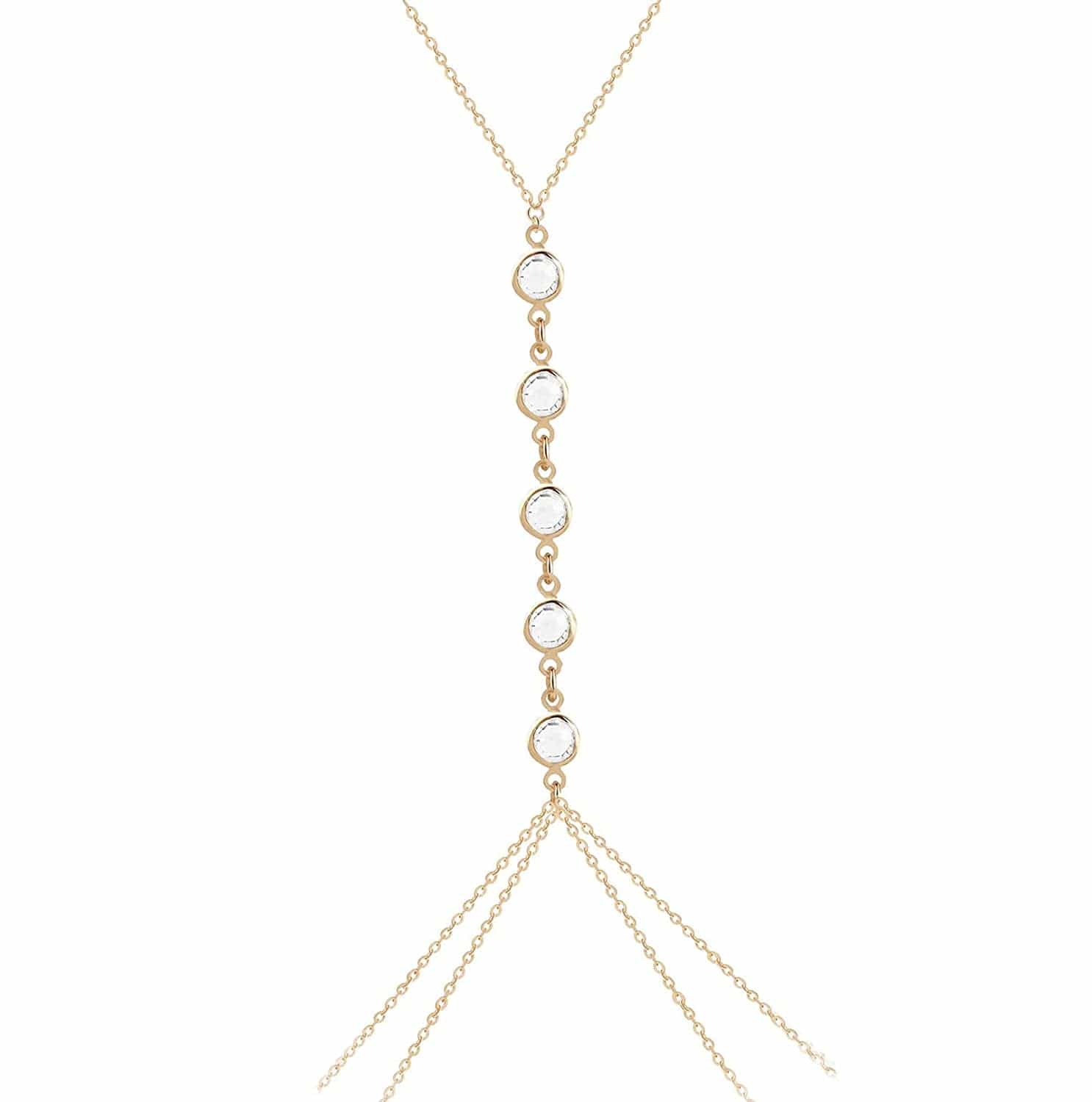 Aezlhjya Sexy Crystal Body Chain Belly Chain, Layering Dainty Body Chain, Bikini Body Chains Jewelry with Crystal Stone for Women Girls (Body C-09) Gold Apparel & Accessories > Jewelry > Body Jewelry Aezlhjya
