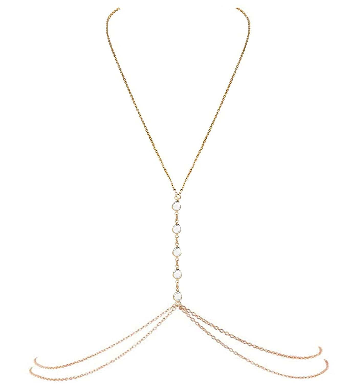 Aezlhjya Sexy Crystal Body Chain Belly Chain, Layering Dainty Body Chain, Bikini Body Chains Jewelry with Crystal Stone for Women Girls (Body C-09) Gold Apparel & Accessories > Jewelry > Body Jewelry Aezlhjya