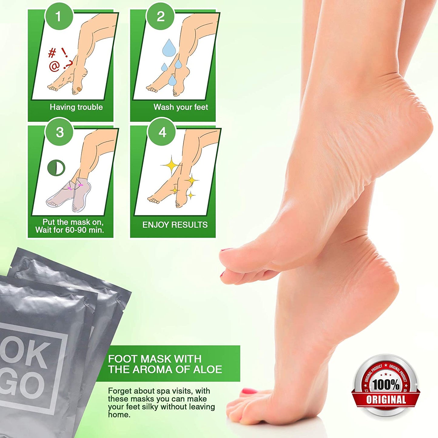 Exfoliating Foot Peel Mask 2 Pack - Baby Feet Peeling Mask for Dead Skin - Remove Calluses, Cracked Heels Repair Dry Toe Skin - Baby Soft Feet Gel Socks - Natural Foot Care Treatment with Aloe Vera Health & Beauty > Personal Care > Foot Care OK Goods