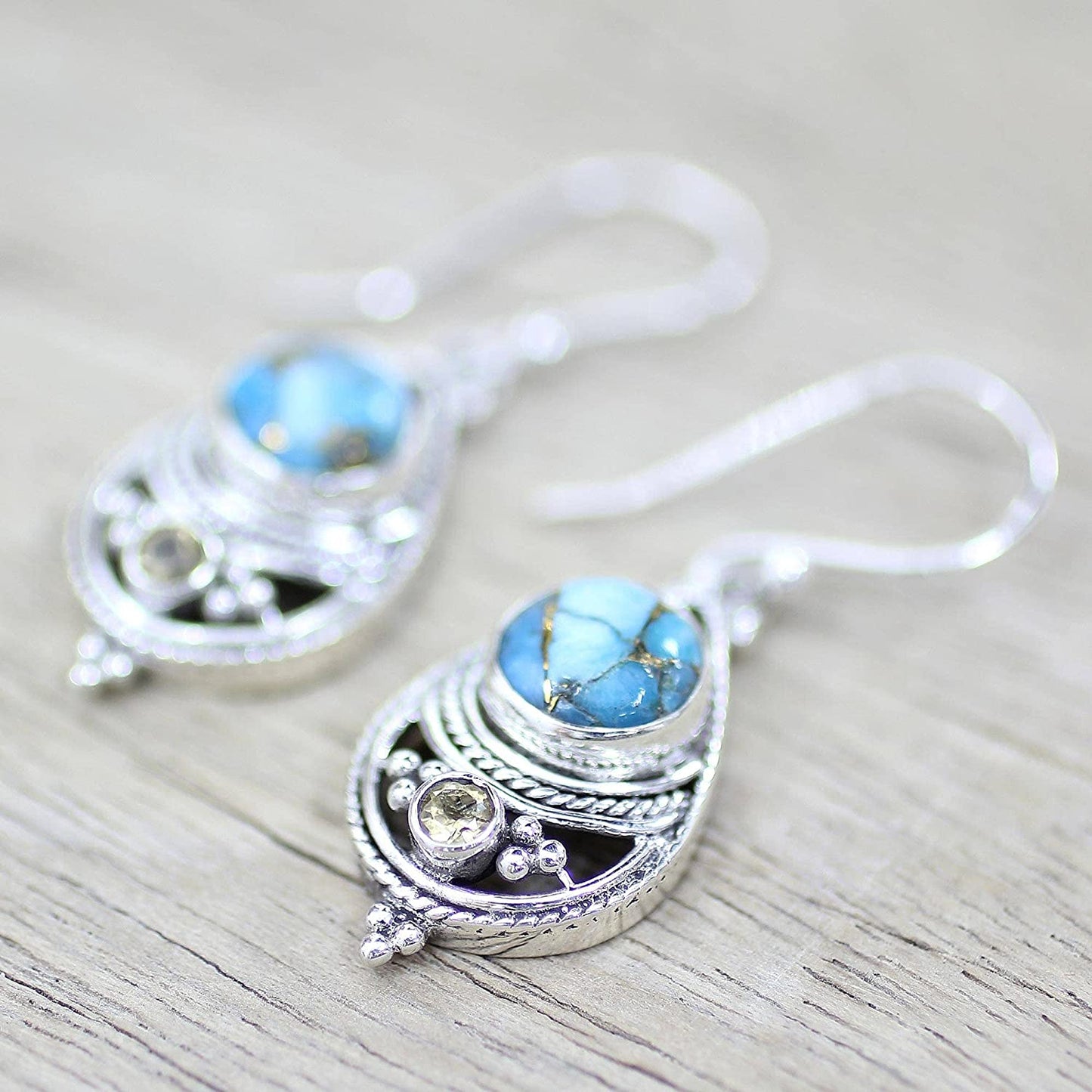 NOVICA Citrine and Composite Turquoise .925 Sterling Silver Dangle Earrings 'Blue Adoration' Apparel & Accessories > Jewelry > Earrings NOVICA