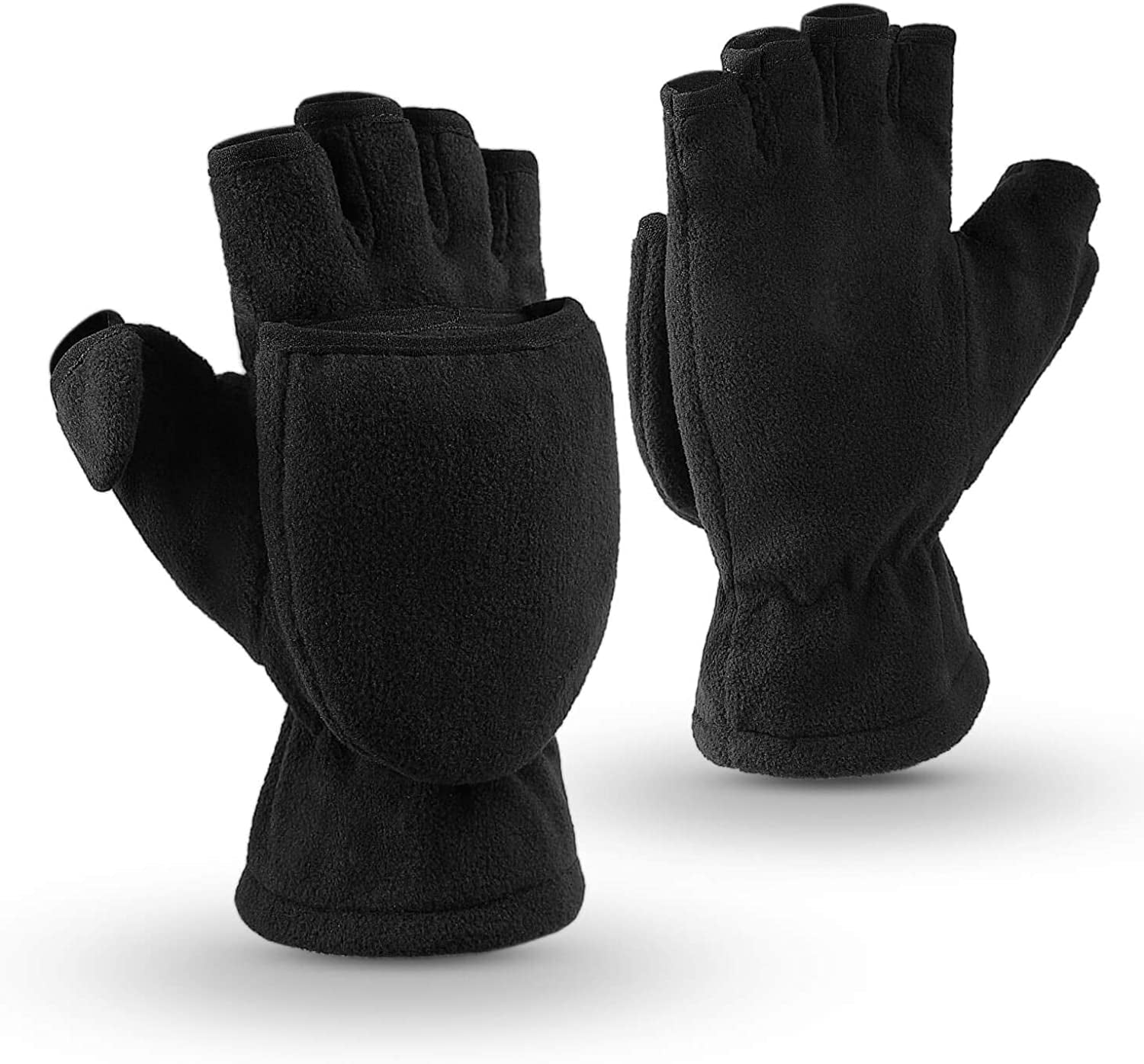 OZERO Winter Gloves Touch Screen Fingerless Convertible Thermal Mittens Windproof Insulated Polar Fleece Warm for Men and Women Black Apparel & Accessories > Clothing Accessories > Gloves & Mittens SHENZHEN HONGFUYA TRADE Co.,Ltd X-Small