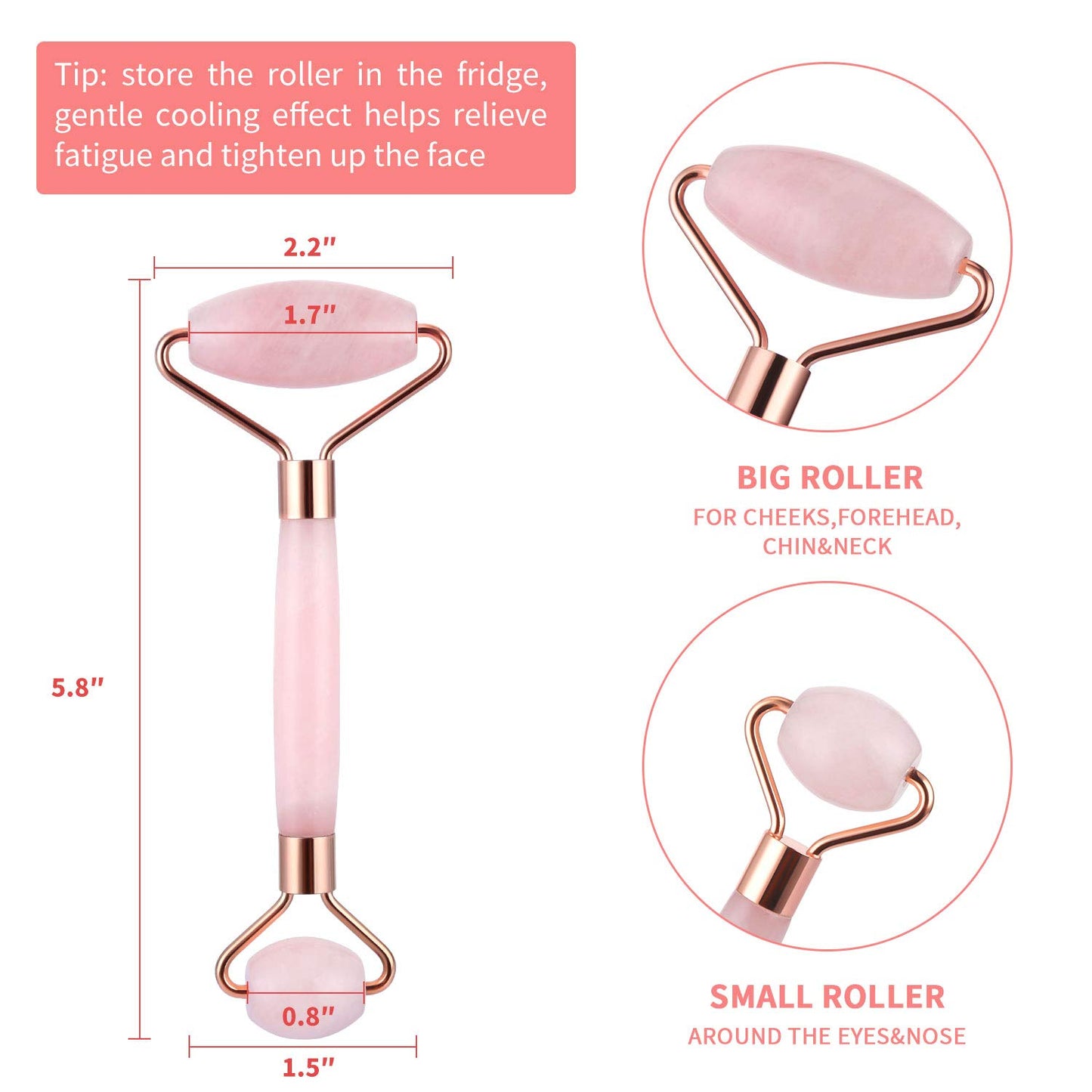 Suibobo Skincare Beauty Pink Rose Quartz Real Crystal Gem Stone Marble Cuarzo Ice Cold Jade Facial Face Roller Massager Tool for Face and Eye Puffiness Wrinkle Health & Beauty > Personal Care > Cosmetics > Cosmetic Tools > Skin Care Tools SUIBOBO