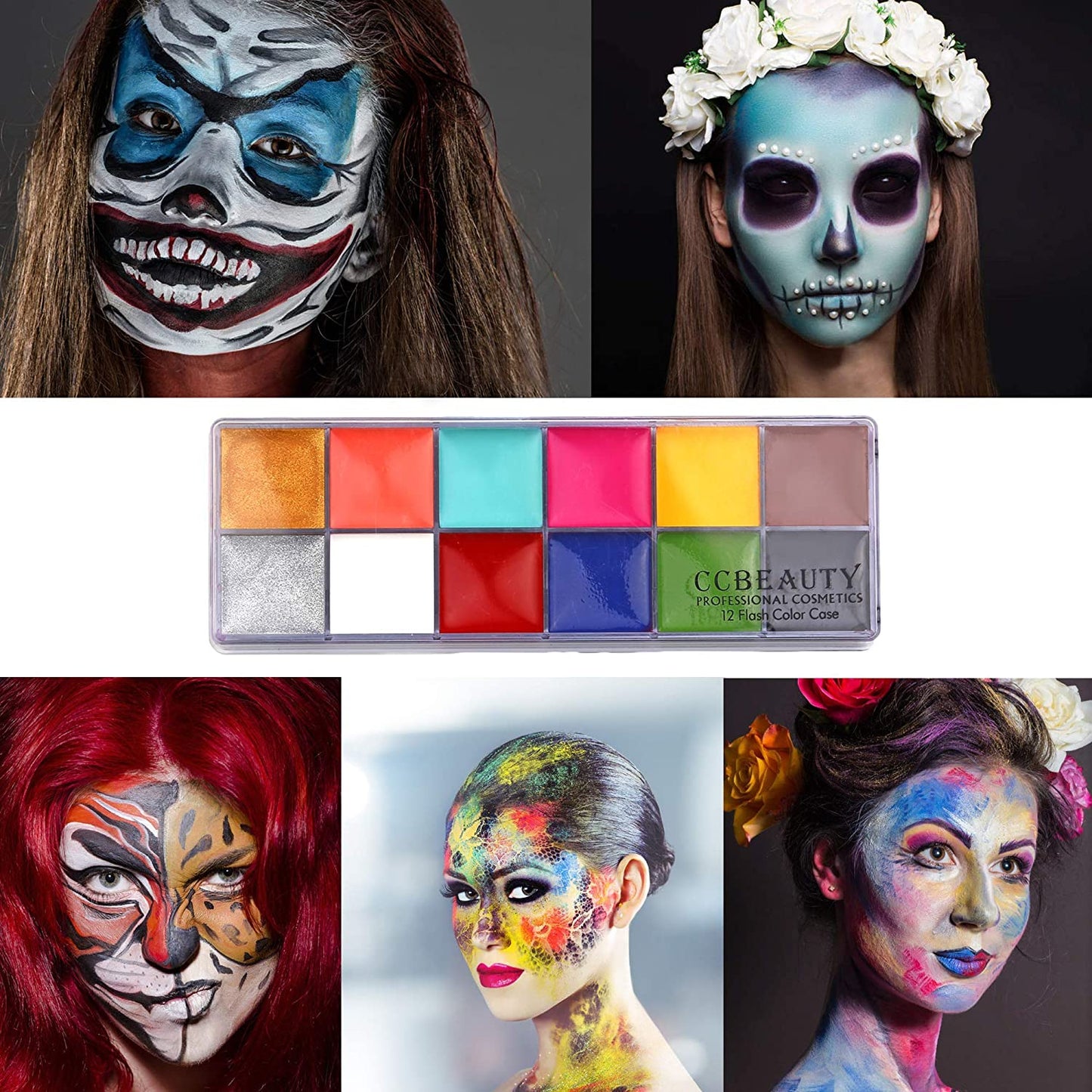Ccbeauty SFX Makeup Kit Professional Face Paint Oil Based 12 Colors Halloween Body Paint Palette Special Effects Fake Wound Scars Wax + Face Paint Palette + Spatula Tool Health & Beauty > Personal Care > Cosmetics > Cosmetic Tools > Makeup Tools CCbeauty