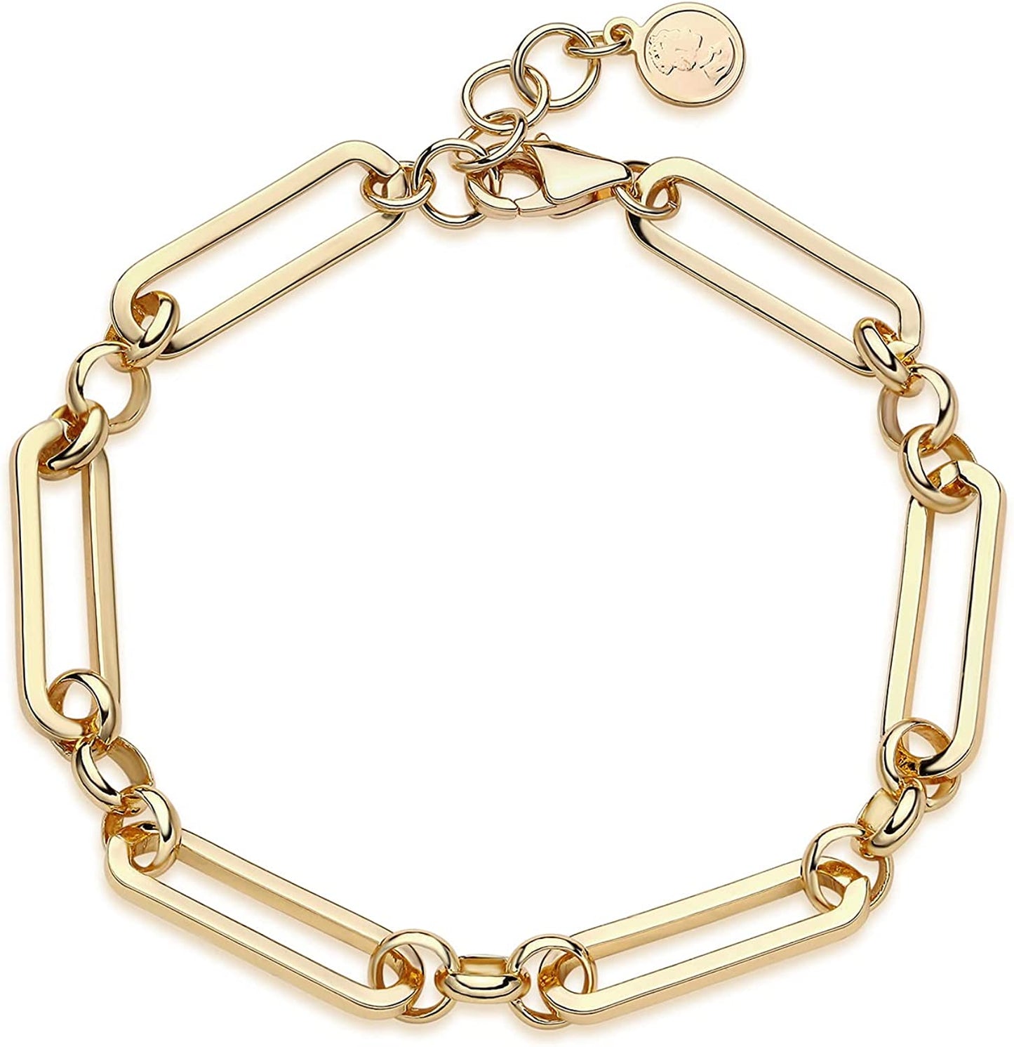 MEVECCO Gold Beaded Bracelets,18K Gold Plated Handmade Cute Satellite Diamond Cut Oval and round Beads Rope Chain Dainty Bracelet for Women Apparel & Accessories > Jewelry > Bracelets Mevecco Rectangle B