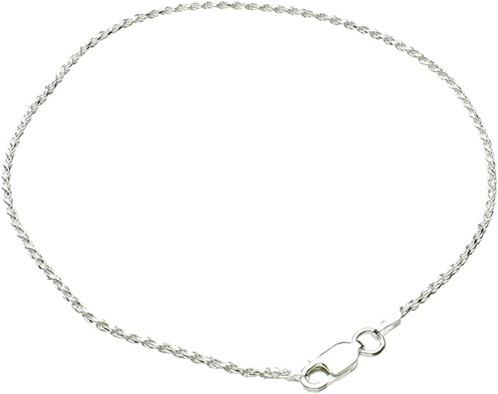 Sterling Silver 1.5Mm Diamond-Cut Rope Nickel Free Chain Anklet Italy, 10" Apparel & Accessories > Jewelry > Anklets Joyful Creations