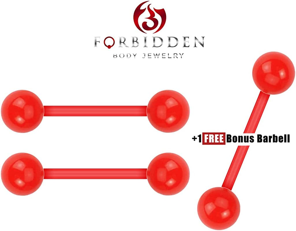 Forbidden Body Jewelry Nipple Rings, Tongue Rings, Nipple Piercing Jewelry, Nipple Jewelry, Flexible Acrylic Barbell Set 14G 16Mm (5/8 Inch) plus Free Bonus Barbell Apparel & Accessories > Jewelry > Body Jewelry Forbidden Body Jewelry