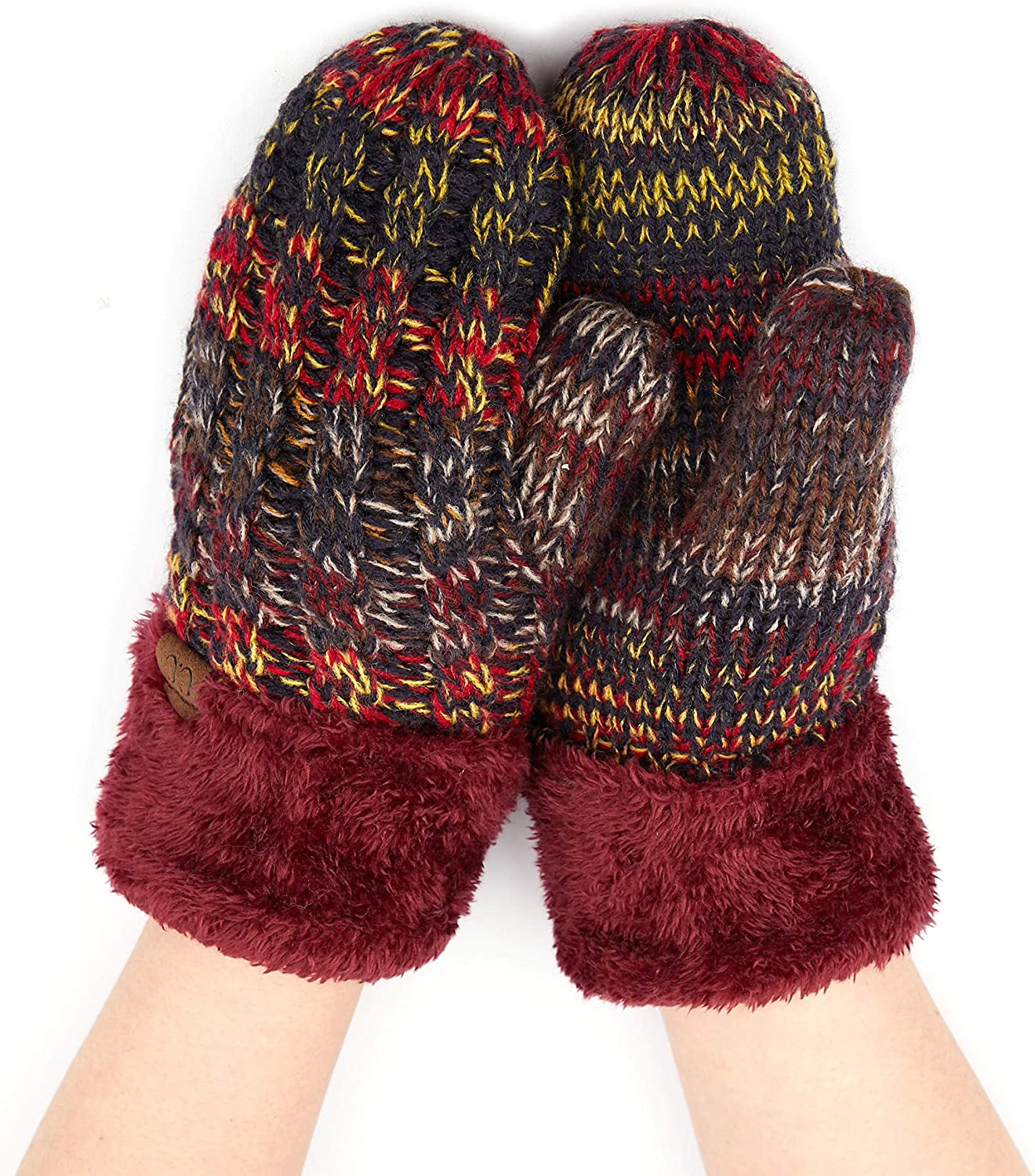 C.C Women Thick Knit Faux Fur Sherpa Fleece Lined Warm Winter Gloves Mittens (CG-36)(MT-008,25,715,816,1816,6245) Apparel & Accessories > Clothing Accessories > Gloves & Mittens C.C Red Mix