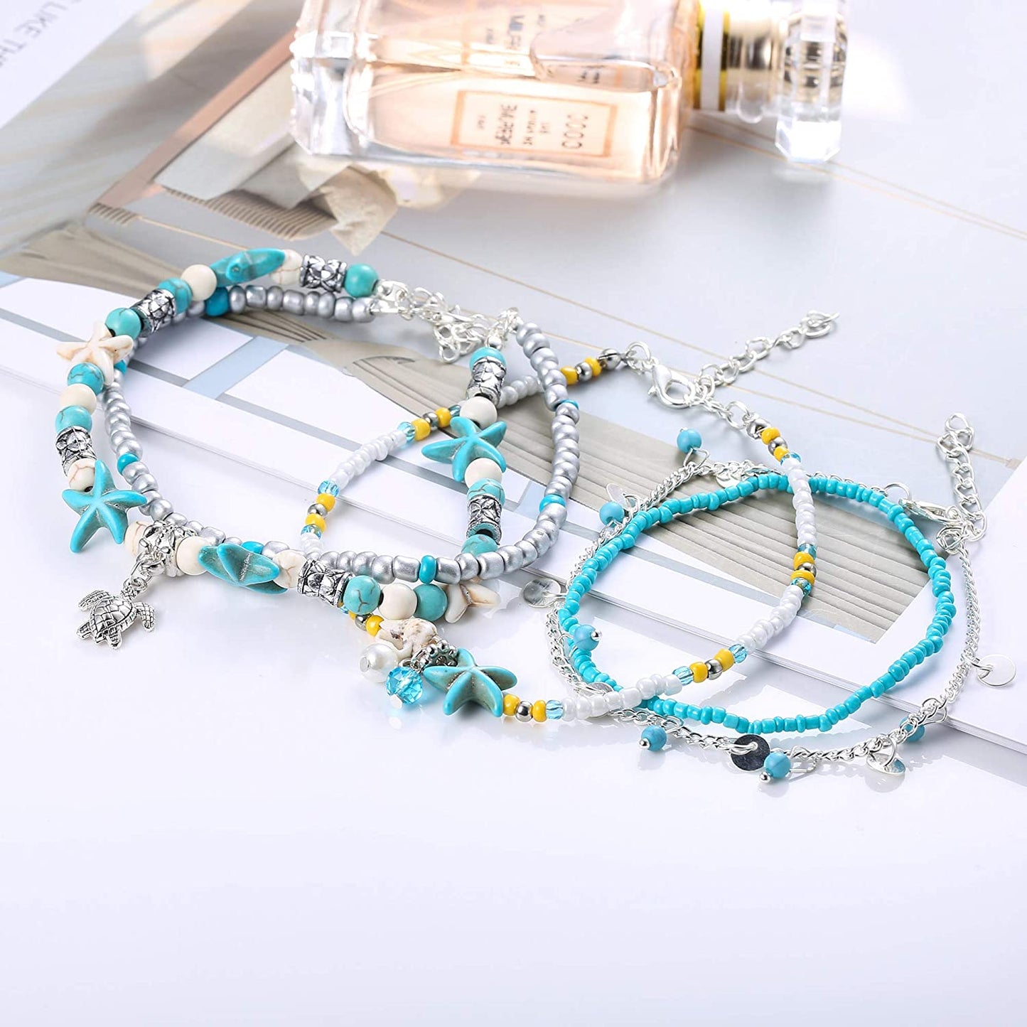 LOYALLOOK 18Pcs Anklet Bracelets for Womens Ankle Chain Turtle Wave Anklet Beach Ankle Bracelets Foot Jewelry for Women Apparel & Accessories > Jewelry > Anklets LOYALLOOK