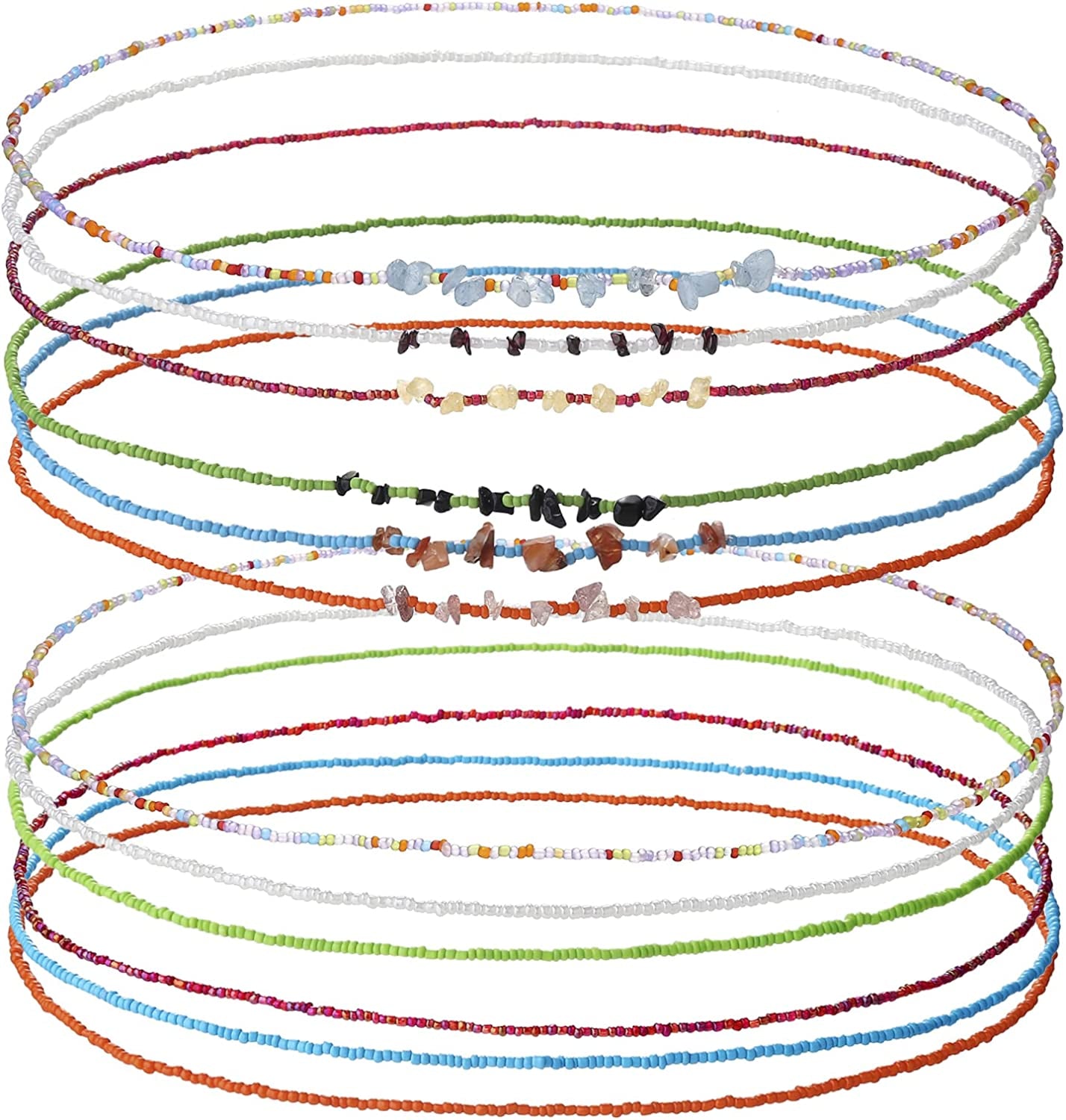 Taouzi 8-12Pcs Waist Beads for Women Weight Loss Colorful Beaded Body Chain Handmade Boho Waist Chains Belly Bead Body Chain Jewelry for Women Apparel & Accessories > Jewelry > Body Jewelry Taouzi Style6 12Pcs 31.5Inch