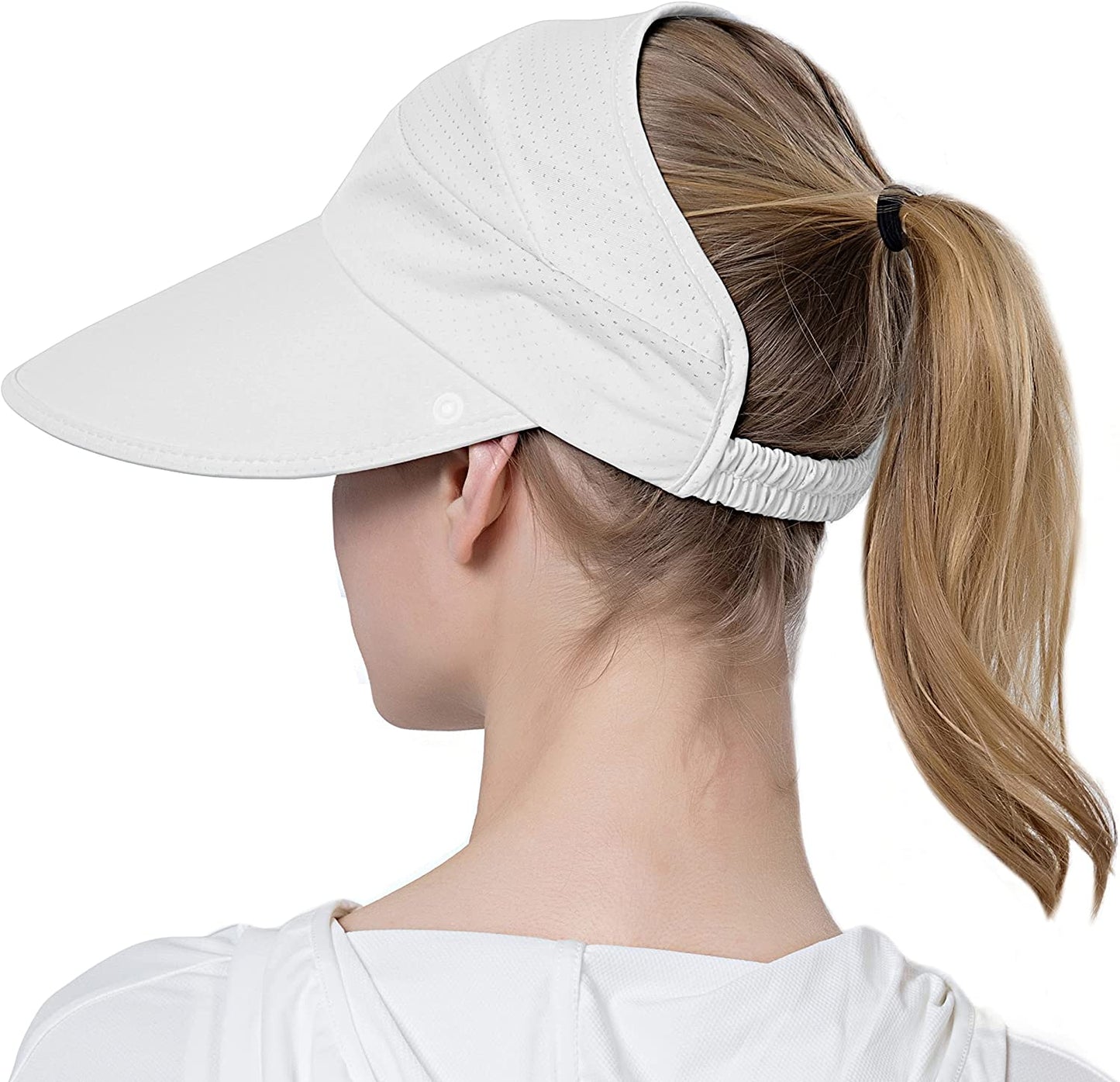 Muryobao Womens Summer Baseball Hat Outdoor Wide Brim UV Protection Foldable Ponytail Mesh Sun Visor Cap with Removable Flap Apparel & Accessories > Clothing Accessories > Hats Muryobao White