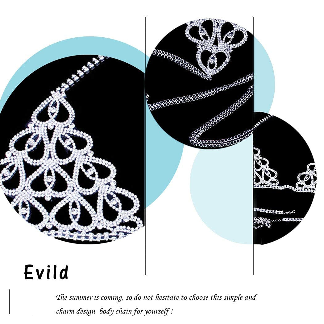 Evild Crystal Body Chain Silver Bikini Bra Chain Suit Beach Waist Belly Chain Crop Top Underwear Body Jewelry Accessories for Women and Girls Apparel & Accessories > Jewelry > Body Jewelry EVILD