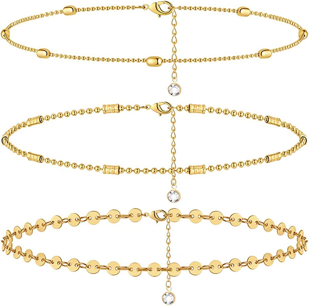 Turandoss Dainty Ankle Bracelets for Women, 14K Gold Filled Handmade Layered Anklet Cute Butterfly Evil Eye Elephant Star Summer Ankle Bracelets for Women Boho Beach Foot Chain Apparel & Accessories > Jewelry > Anklets Turandoss 3 Layered Coin