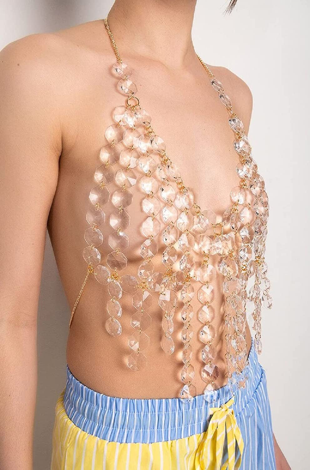 Ccbodily Crystal Body Chain Bra - Womens Fashion Handmade Body Harness Bra Jewelry Accessories for Party Rave Apparel & Accessories > Jewelry > Body Jewelry CCbodily