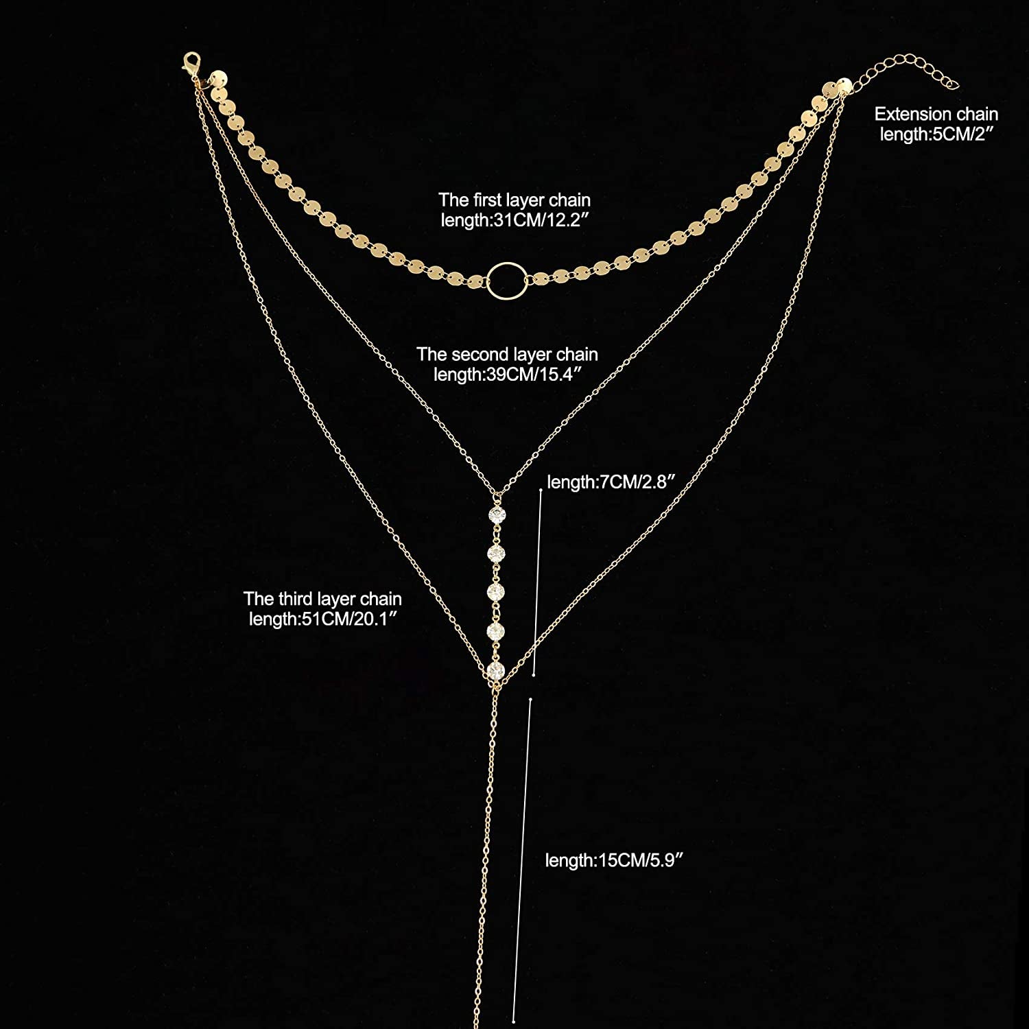 Suyi Stylish Layered Sequins Choker Necklace with Thin Long Chain Pendant for Women Lady Girl Apparel & Accessories > Jewelry > Necklaces Suyi