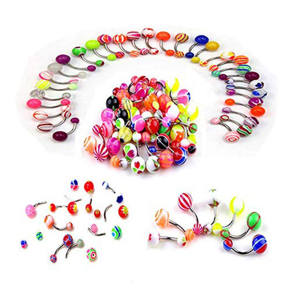 Baost 1 Set Fashion Unisex Multicolor Body Piercing Jewelry Set Stainless Steel Nose Rings Hoop Nose Stud Eyebrow Jewelry Belly Tongue Bar Ring 105Pcs Mixed Random Style Apparel & Accessories > Jewelry > Rings BaoST 50pcs Random Colour