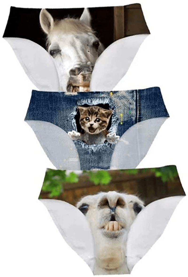 AFPANQZ Womens Underwear Mid Waist Brief Ladies Panties Seamless Breathable Lingerie 3 Pack plus Size Apparel & Accessories > Clothing > Underwear & Socks > Underwear AFPANQZ Horse Cat Llama Large