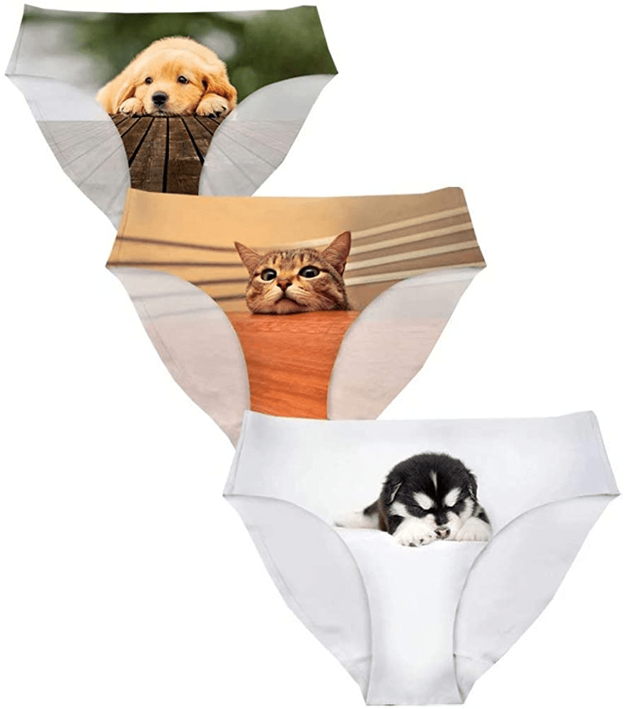 AFPANQZ Womens Underwear Mid Waist Brief Ladies Panties Seamless Breathable Lingerie 3 Pack plus Size Apparel & Accessories > Clothing > Underwear & Socks > Underwear AFPANQZ Dogs Cats Small