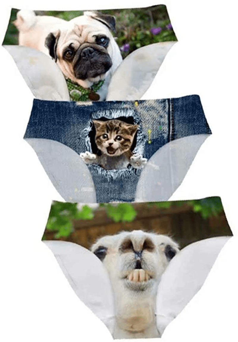 AFPANQZ Womens Underwear Mid Waist Brief Ladies Panties Seamless Breathable Lingerie 3 Pack plus Size Apparel & Accessories > Clothing > Underwear & Socks > Underwear AFPANQZ Pug Cat Llama Large