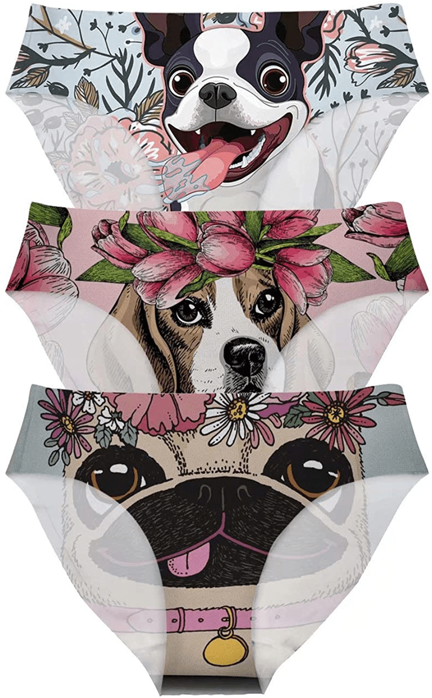 AFPANQZ Womens Underwear Mid Waist Brief Ladies Panties Seamless Breathable Lingerie 3 Pack plus Size Apparel & Accessories > Clothing > Underwear & Socks > Underwear AFPANQZ Dog Floral Small