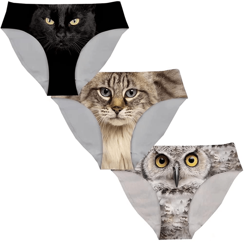 AFPANQZ Womens Underwear Mid Waist Brief Ladies Panties Seamless Breathable Lingerie 3 Pack plus Size Apparel & Accessories > Clothing > Underwear & Socks > Underwear AFPANQZ Cat Large