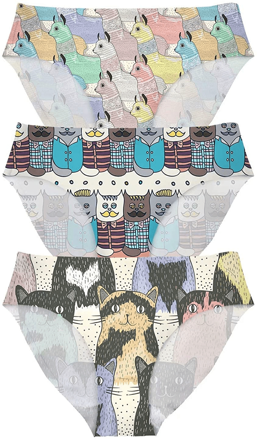 AFPANQZ Womens Underwear Mid Waist Brief Ladies Panties Seamless Breathable Lingerie 3 Pack plus Size Apparel & Accessories > Clothing > Underwear & Socks > Underwear AFPANQZ Cat Cartoon Medium