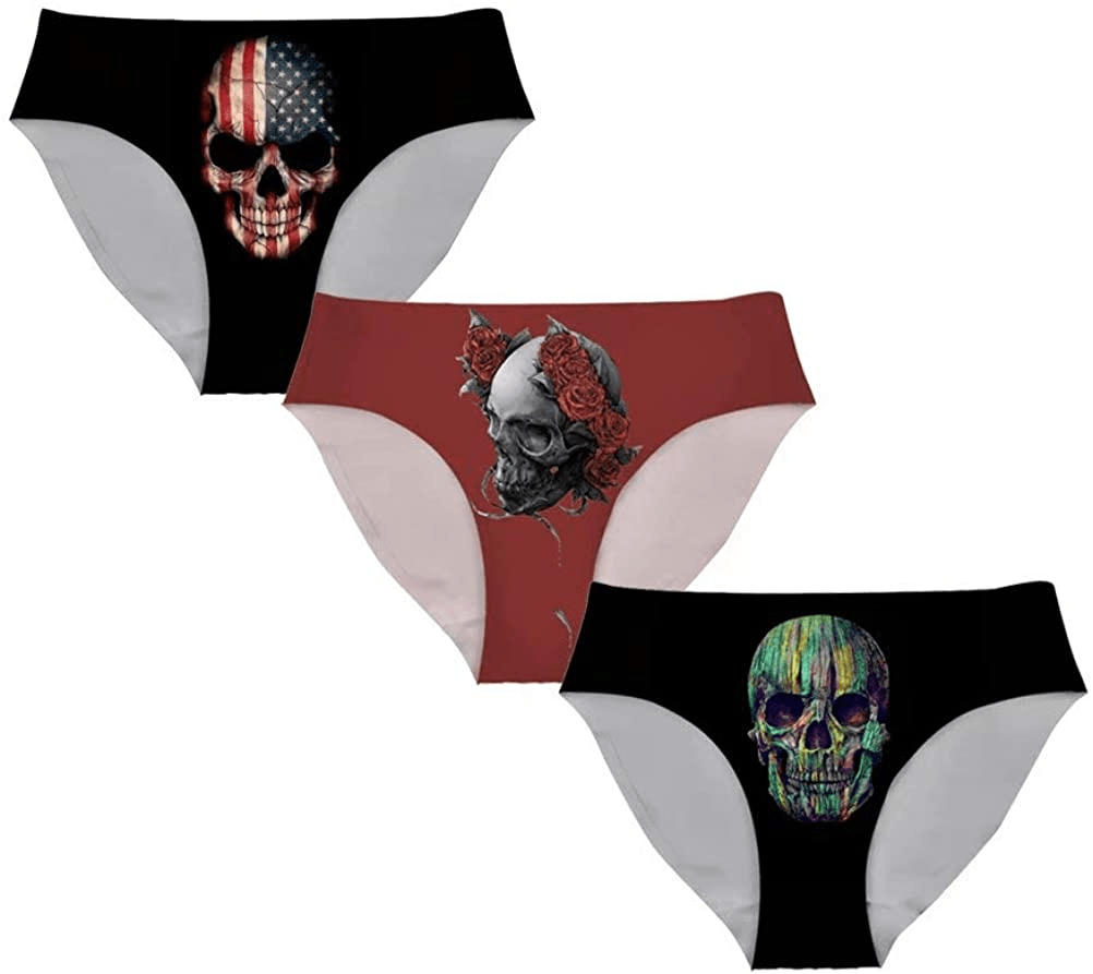 AFPANQZ Womens Underwear Mid Waist Brief Ladies Panties Seamless Breathable Lingerie 3 Pack plus Size Apparel & Accessories > Clothing > Underwear & Socks > Underwear AFPANQZ Skull Medium