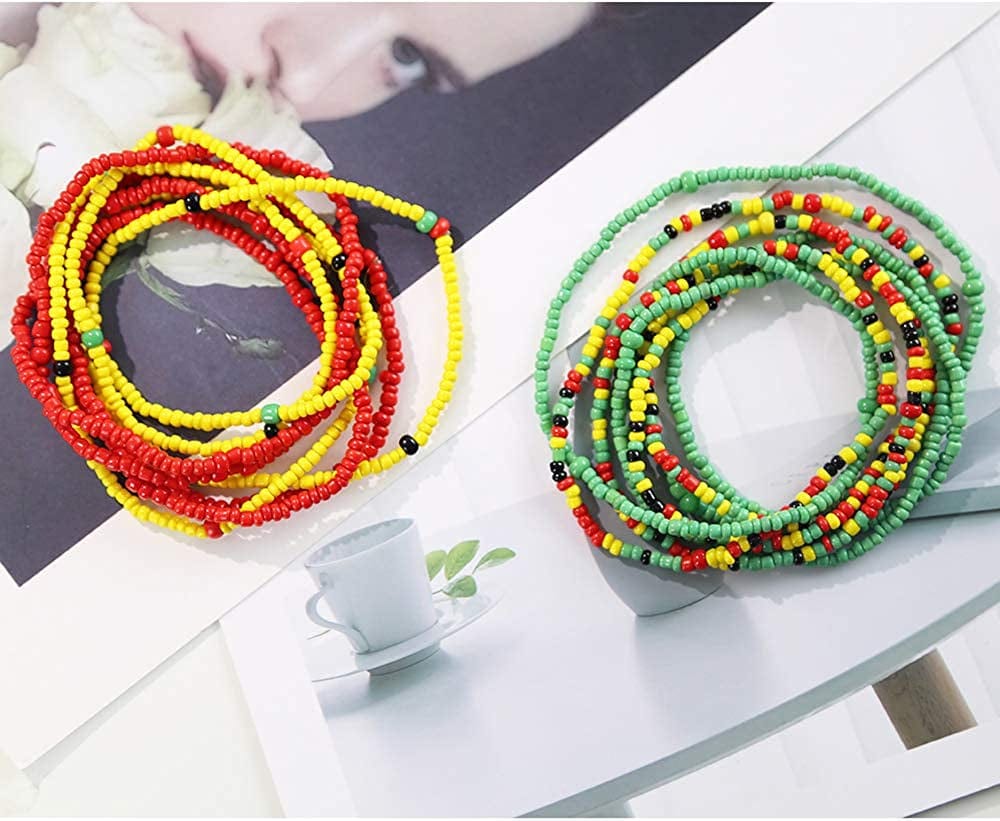 African Waist Beads Set - Colorful Waist Bead Body Chain, Beaded Belly Chain, Summer Bikini Jewelry for Women Girls Apparel & Accessories > Jewelry > Body Jewelry feixun