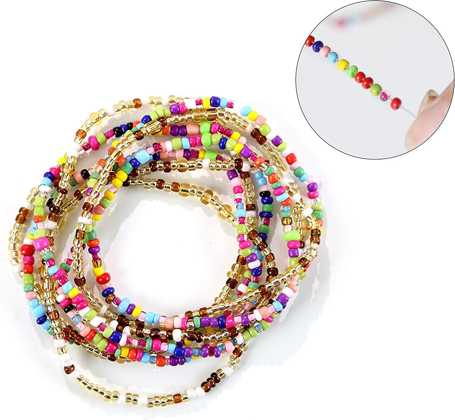 African Waist Beads Set - Colorful Waist Bead Body Chain, Beaded Belly Chain, Summer Bikini Jewelry for Women Girls Apparel & Accessories > Jewelry > Body Jewelry feixun