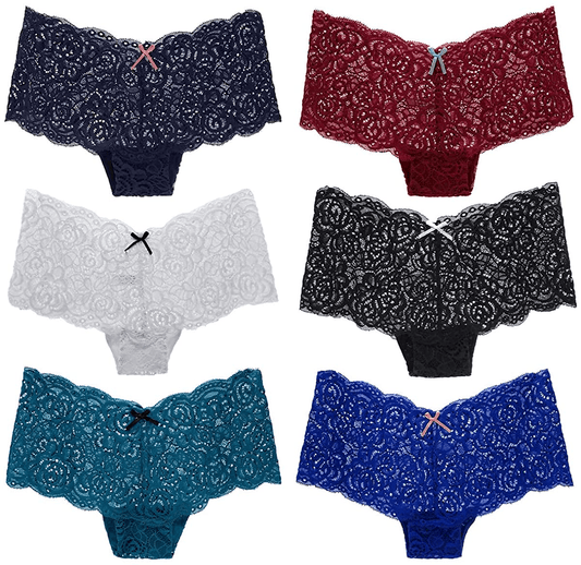 Agdoizry 6 Pack Women'S Hipster Lace Trim Boyshort Underwear Panties Sheer plus Size Apparel & Accessories > Clothing > Underwear & Socks > Underwear Agdoizry Multicolor-12 4X-Large