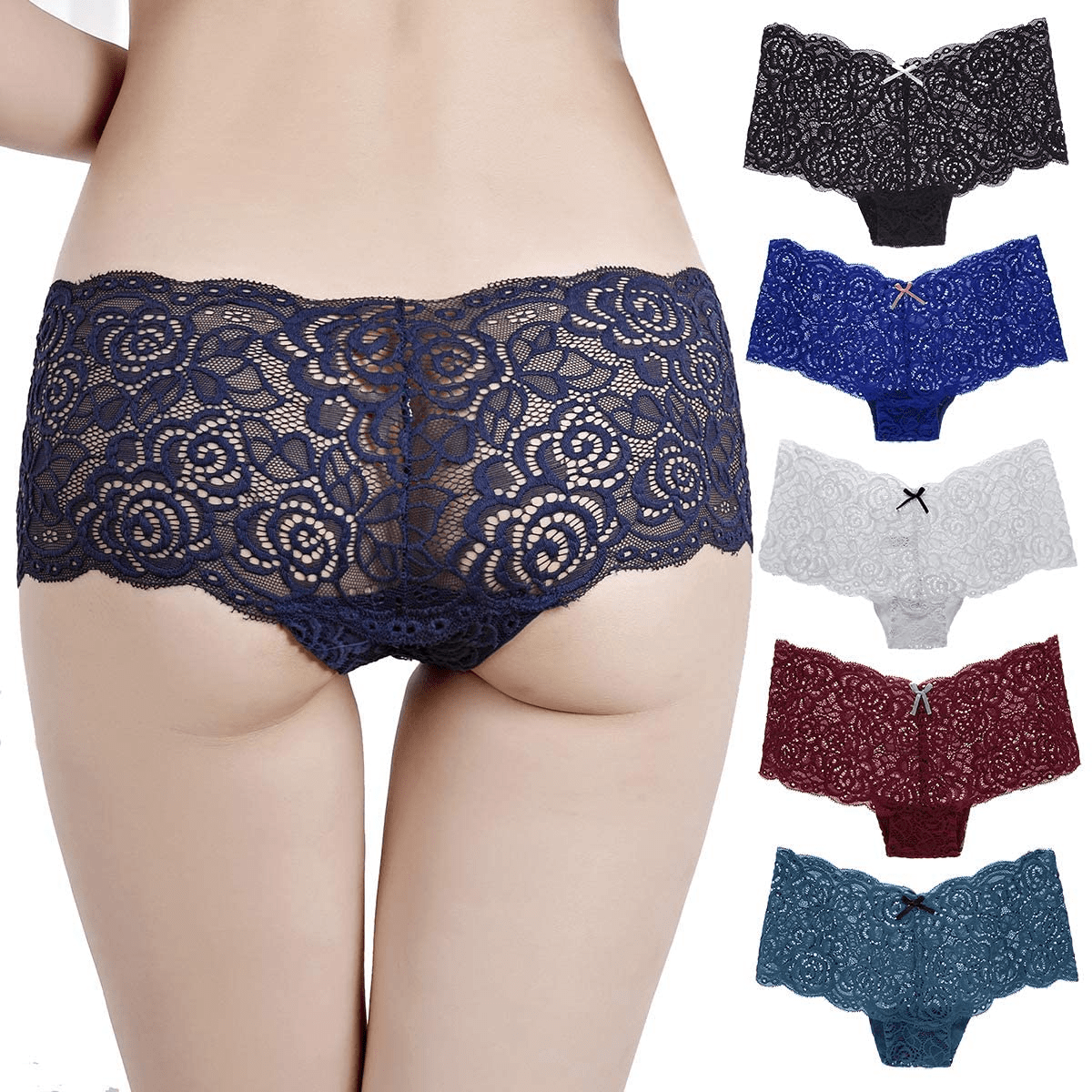 Agdoizry 6 Pack Women'S Hipster Lace Trim Boyshort Underwear Panties Sheer plus Size Apparel & Accessories > Clothing > Underwear & Socks > Underwear Agdoizry