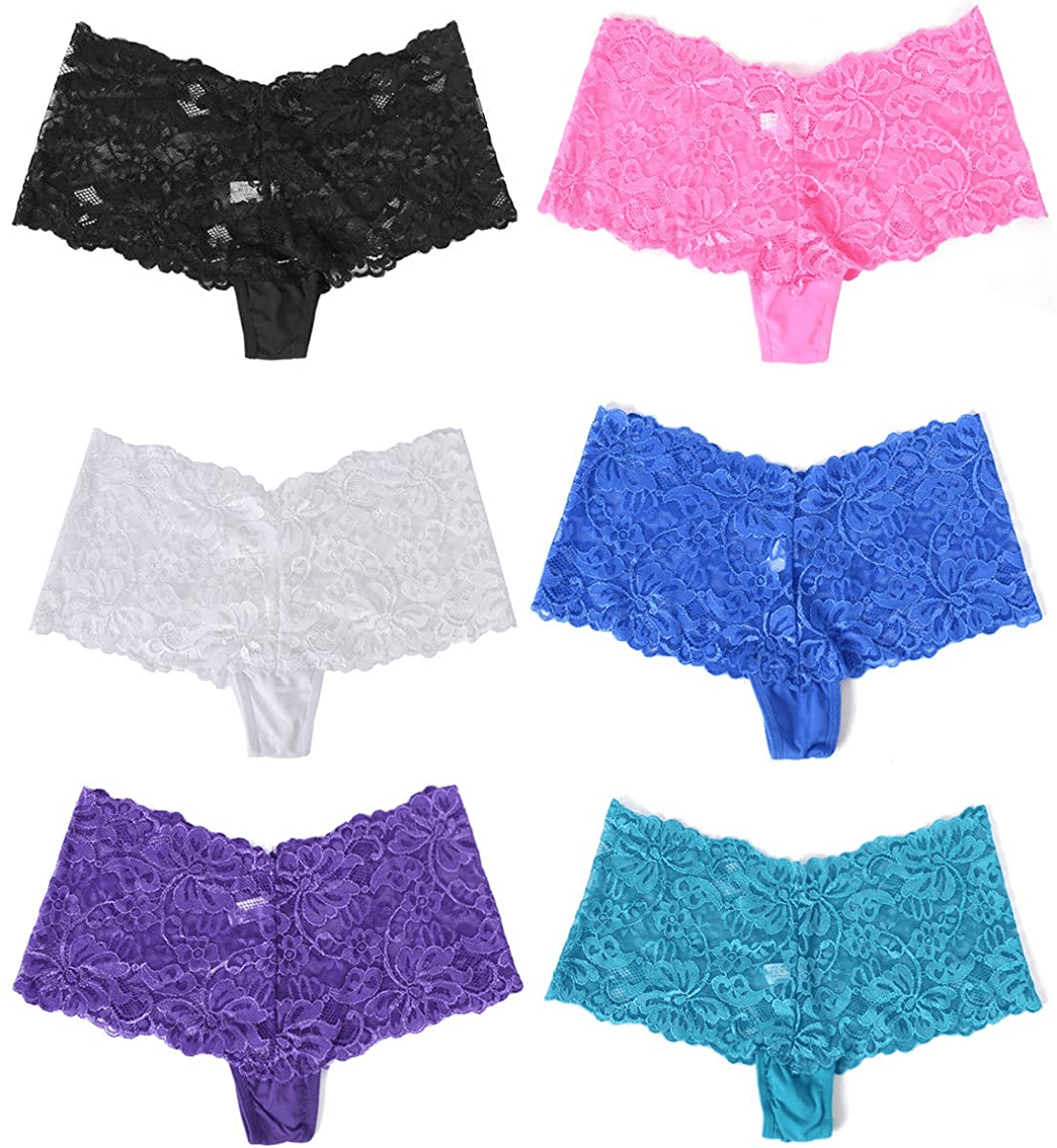 Agdoizry 6 Pack Women'S Hipster Lace Trim Boyshort Underwear Panties Sheer plus Size Apparel & Accessories > Clothing > Underwear & Socks > Underwear Agdoizry Multicolor 3X-Large