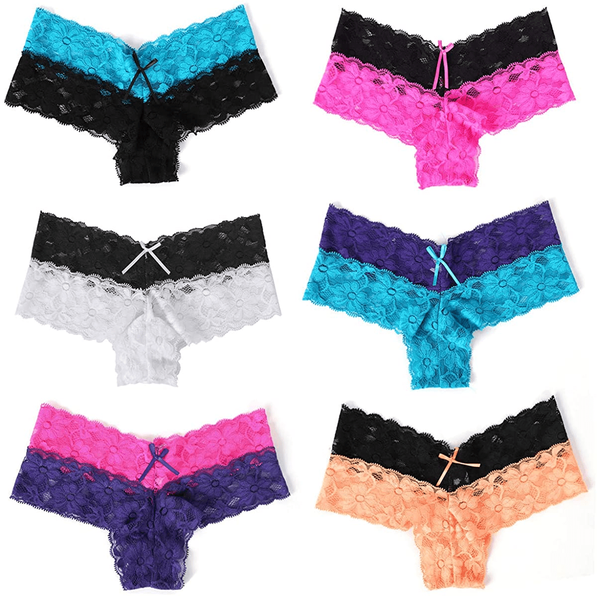 Agdoizry 6 Pack Women'S Hipster Lace Trim Boyshort Underwear Panties Sheer plus Size Apparel & Accessories > Clothing > Underwear & Socks > Underwear Agdoizry Multicolor-2 4X-Large