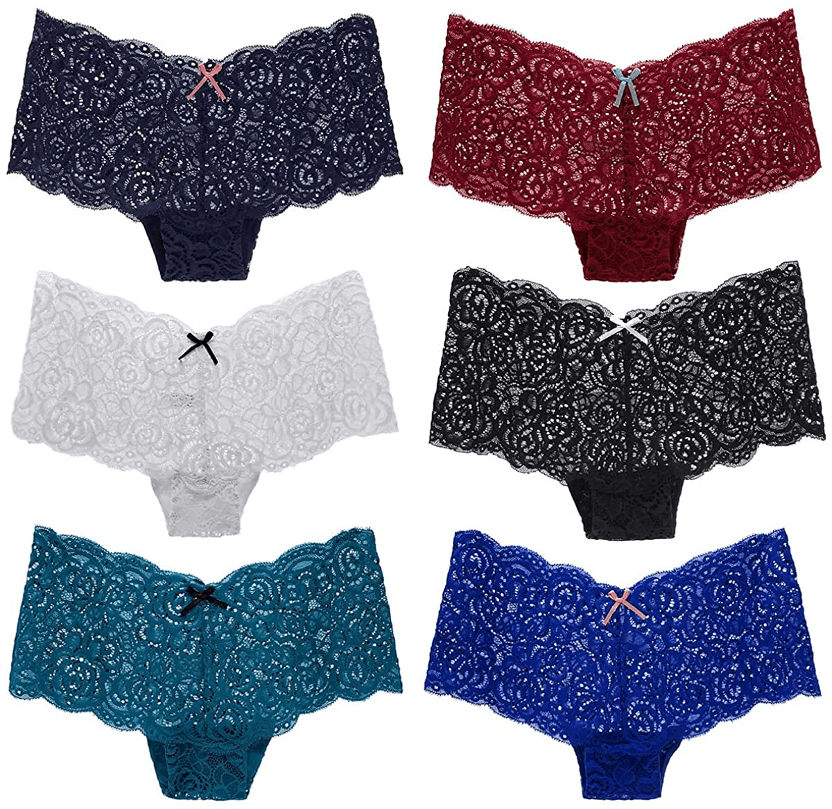 Agdoizry 6 Pack Women'S Hipster Lace Trim Boyshort Underwear Panties Sheer plus Size Apparel & Accessories > Clothing > Underwear & Socks > Underwear Agdoizry Multicolor-12 Small