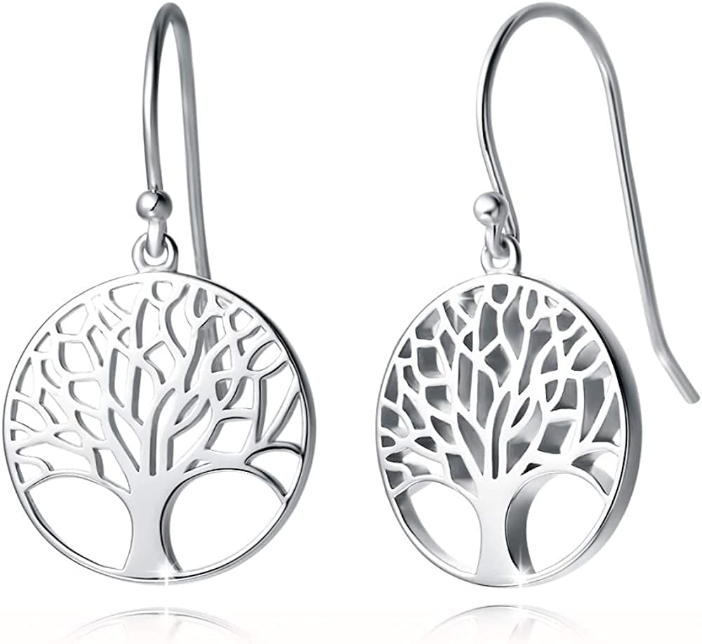 Agvana Sterling Silver Tree of Life Earrings Christmas Gifts for Women Family Tree Dangle Drop Earrings Anniversary Jewelry Birthday Gifts for Women Girls Lady Wife Lover Grandma Her, Diameter 0.6” Apparel & Accessories > Jewelry > Earrings AGVANA