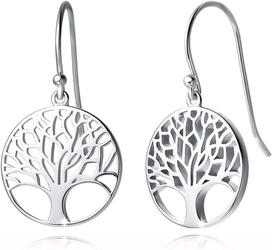 Agvana Sterling Silver Tree of Life Earrings Christmas Gifts for Women Family Tree Dangle Drop Earrings Anniversary Jewelry Birthday Gifts for Women Girls Lady Wife Lover Grandma Her, Diameter 0.6” Apparel & Accessories > Jewelry > Earrings AGVANA