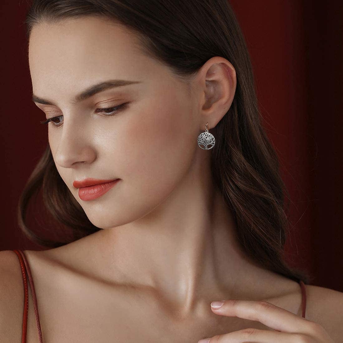 Agvana Sterling Silver Tree of Life Earrings Christmas Gifts for Women Family Tree Dangle Drop Earrings Anniversary Jewelry Birthday Gifts for Women Girls Lady Wife Lover Grandma Her, Diameter 0.6” Apparel & Accessories > Jewelry > Earrings AGVANA